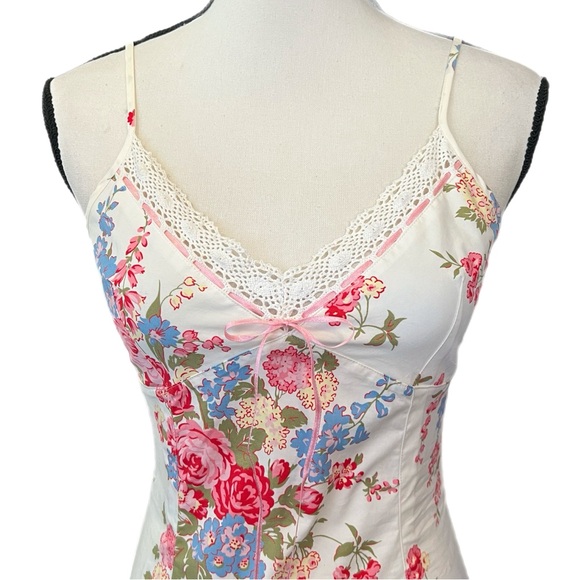 Vintage Betsey Johnson New York Floral Crochet Ribbon Fairy Fairycore Dress